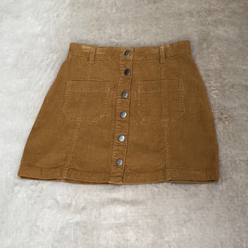 Tan Corduroy Button Up Skirt